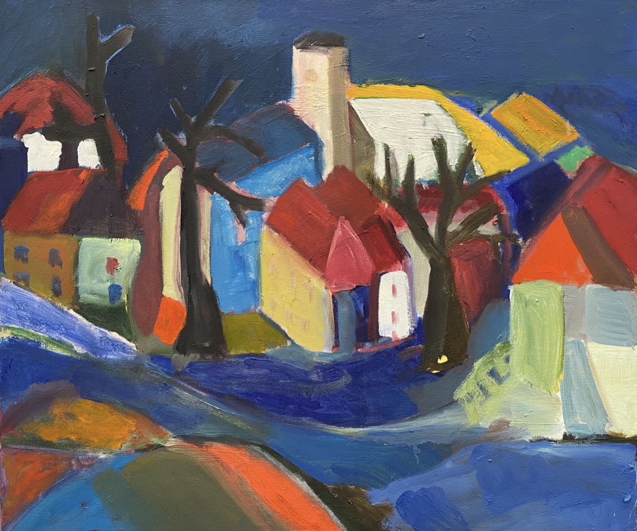 gedrehter Kirchturm 82cm x 67cm Öl auf Leinwand 2025