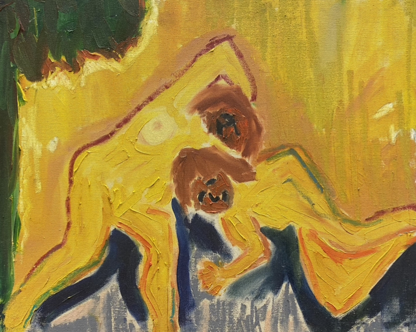 badende Schwestern 48cm x 35 cm Öl auf Leinwand 2020